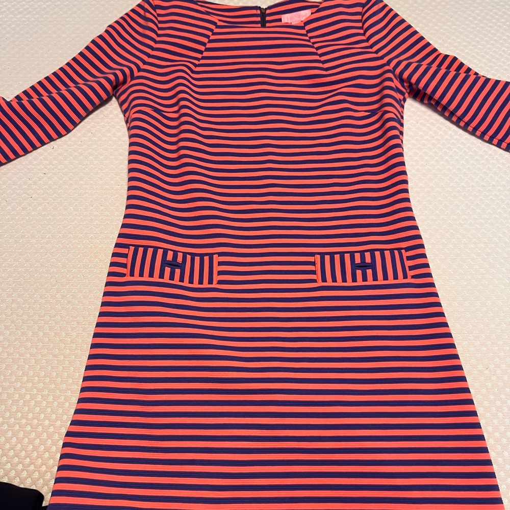Lilly Pulitzer Pink and Blue Striped 3/4 Sleeve Dress